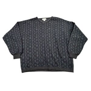 Vintage Italian MURANO Men's XL Geometric Knit V‑Neck Sweater Wool Blend